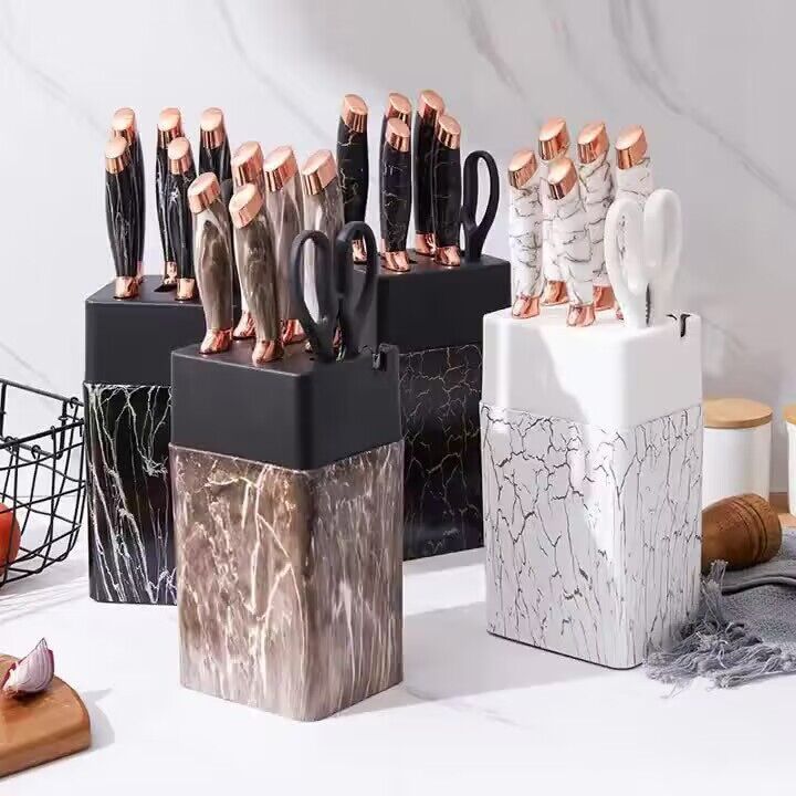 white luxury reasonable price professional 7pcs stainless steel kitchen cooking knives chef block knife sets with acrylic stand