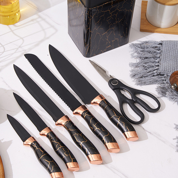 white luxury reasonable price professional 7pcs stainless steel kitchen cooking knives chef block knife sets with acrylic stand