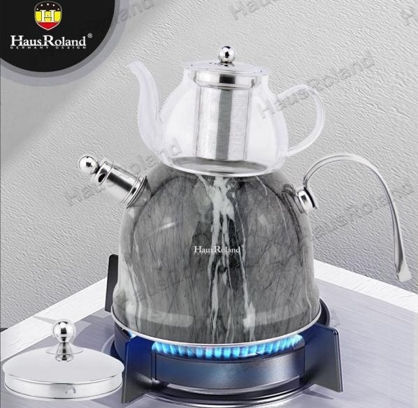 Hausroland luxury portable glass teapot stainless steel whistling kettle stainless steel