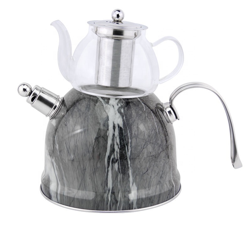 Hausroland luxury portable glass teapot stainless steel whistling kettle stainless steel