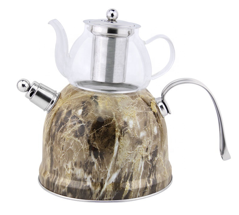 Hausroland luxury portable glass teapot stainless steel whistling kettle stainless steel