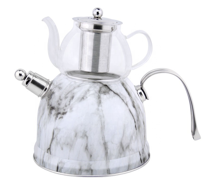 Hausroland luxury portable glass teapot stainless steel whistling kettle stainless steel