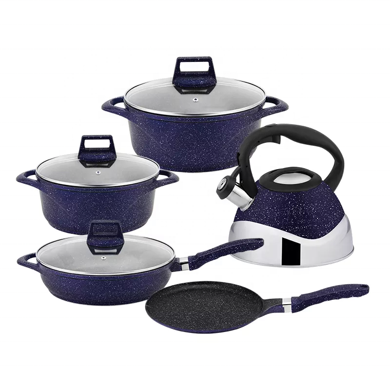 HausRoland 8pcs smile kitchen cooking pot non-stick cookware set with kettle