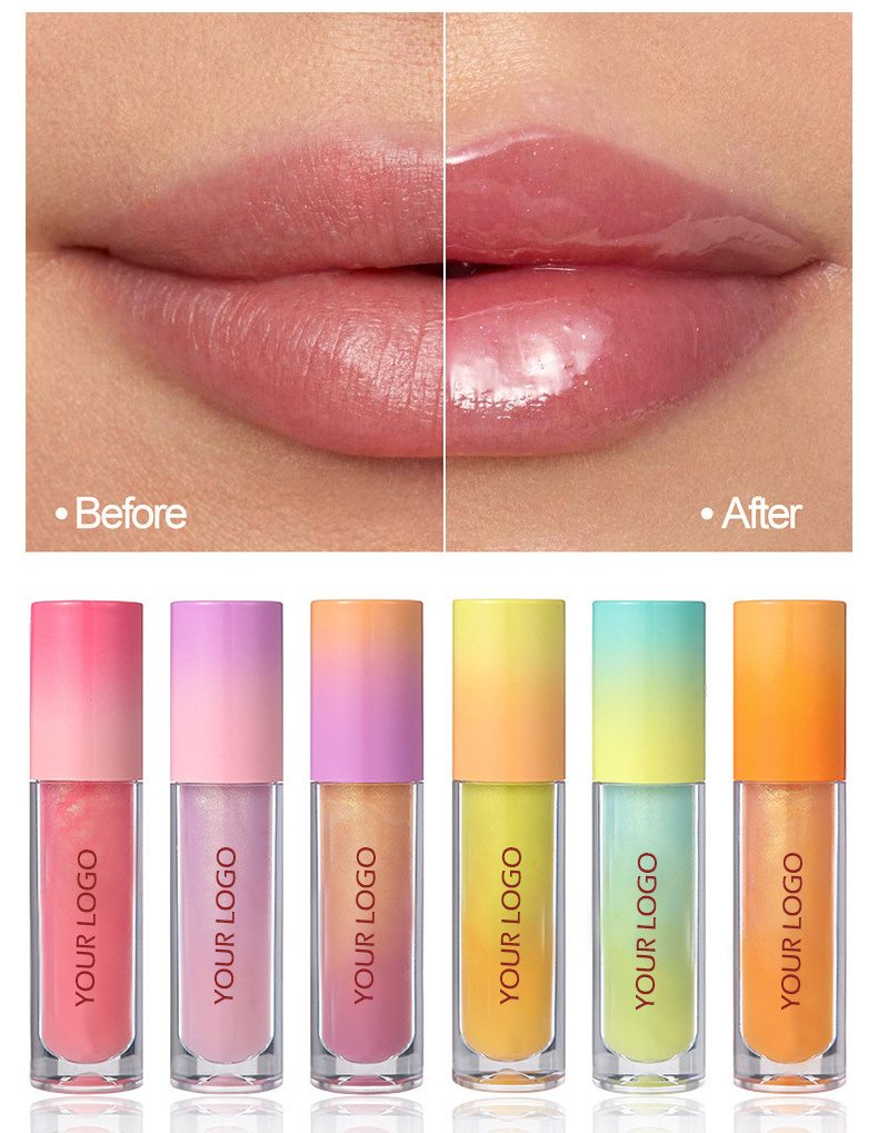 Private Label Two Layers Mix Colors Lip gloss Big Brush Fat Lip Oil Bee wax vegan Non-Sticky Plump lipstick Lip Makeup