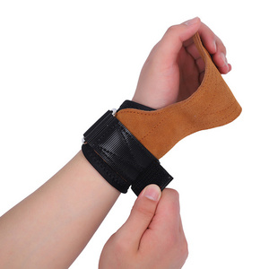 Durable Cowhide Leather Fingerless Gymnastic Pull Up Hand Grips Weight Lifting Kettlebells Cross Training