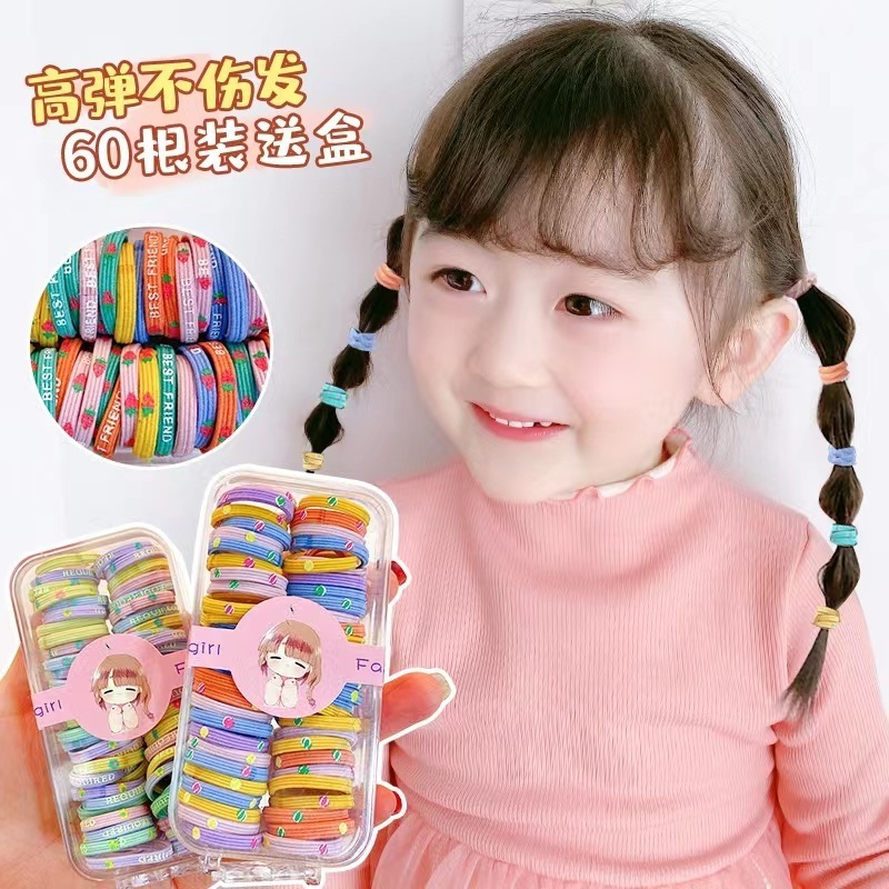 60pcs/box children's high elastic hair binding rubber band Korean princess hair accessories cute thumb ring wholesale