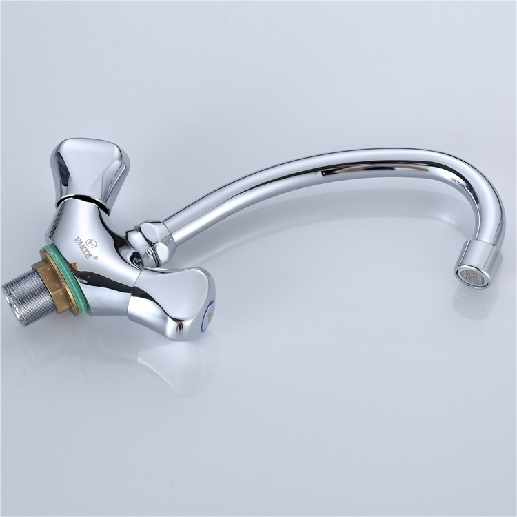 China Factory Direct Sale Stainless Steel Spout Dual Hand Wheel Kitchen Water Faucet