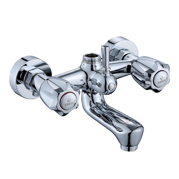 Chrome Finished Wall Mounted Double Handle Bath Mixer Faucet Bathroom Taps