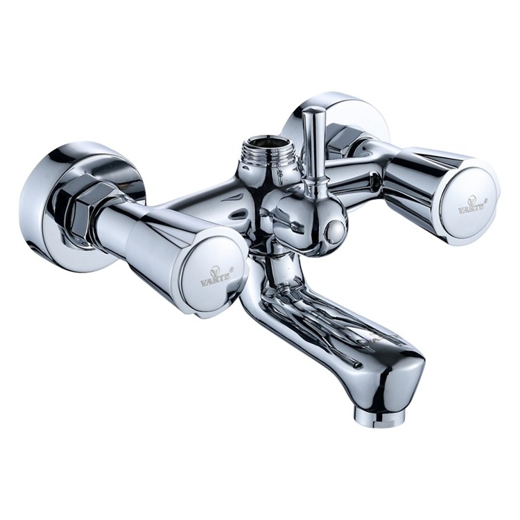 Chrome Finished Wall Mount Bathroom Bath Shower Zinc Taps Mixers Faucet With Zinc Dual Handle