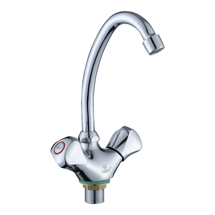 China Factory Direct Sale Stainless Steel Spout Dual Hand Wheel Kitchen Water Faucet