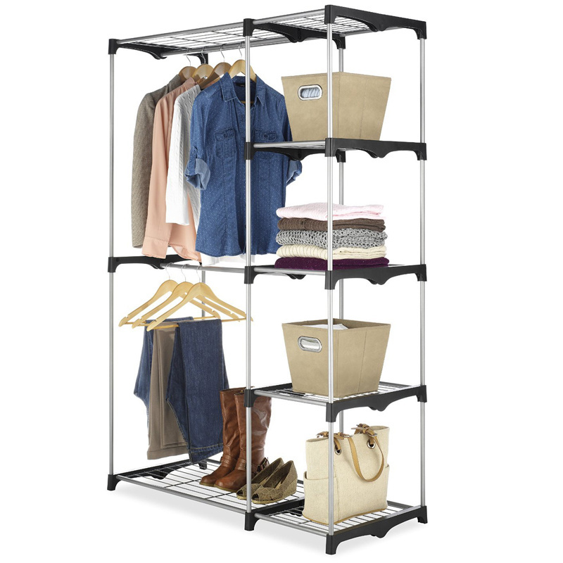 Double Rod Freestanding Closet Heavy Duty Storage Organizer almirah folding assemble wardrobe