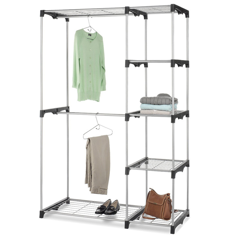 Double Rod Freestanding Closet Heavy Duty Storage Organizer almirah folding assemble wardrobe