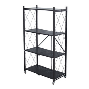 Heavy duty foldable storage shelves large capacity shelving unit freestanding no assembly metal wire shelf rack with wheels