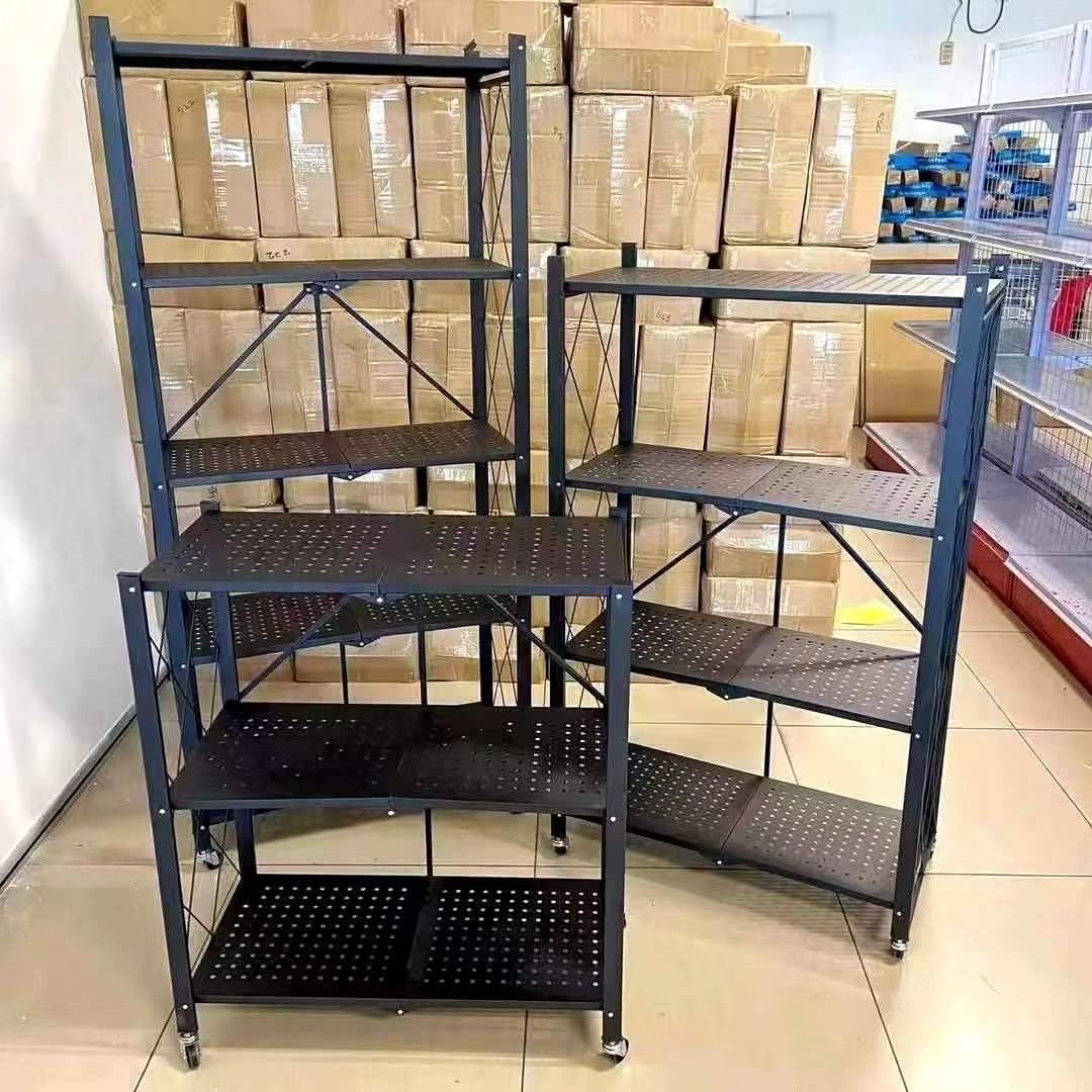 Heavy duty foldable storage shelves large capacity shelving unit freestanding no assembly metal wire shelf rack with wheels