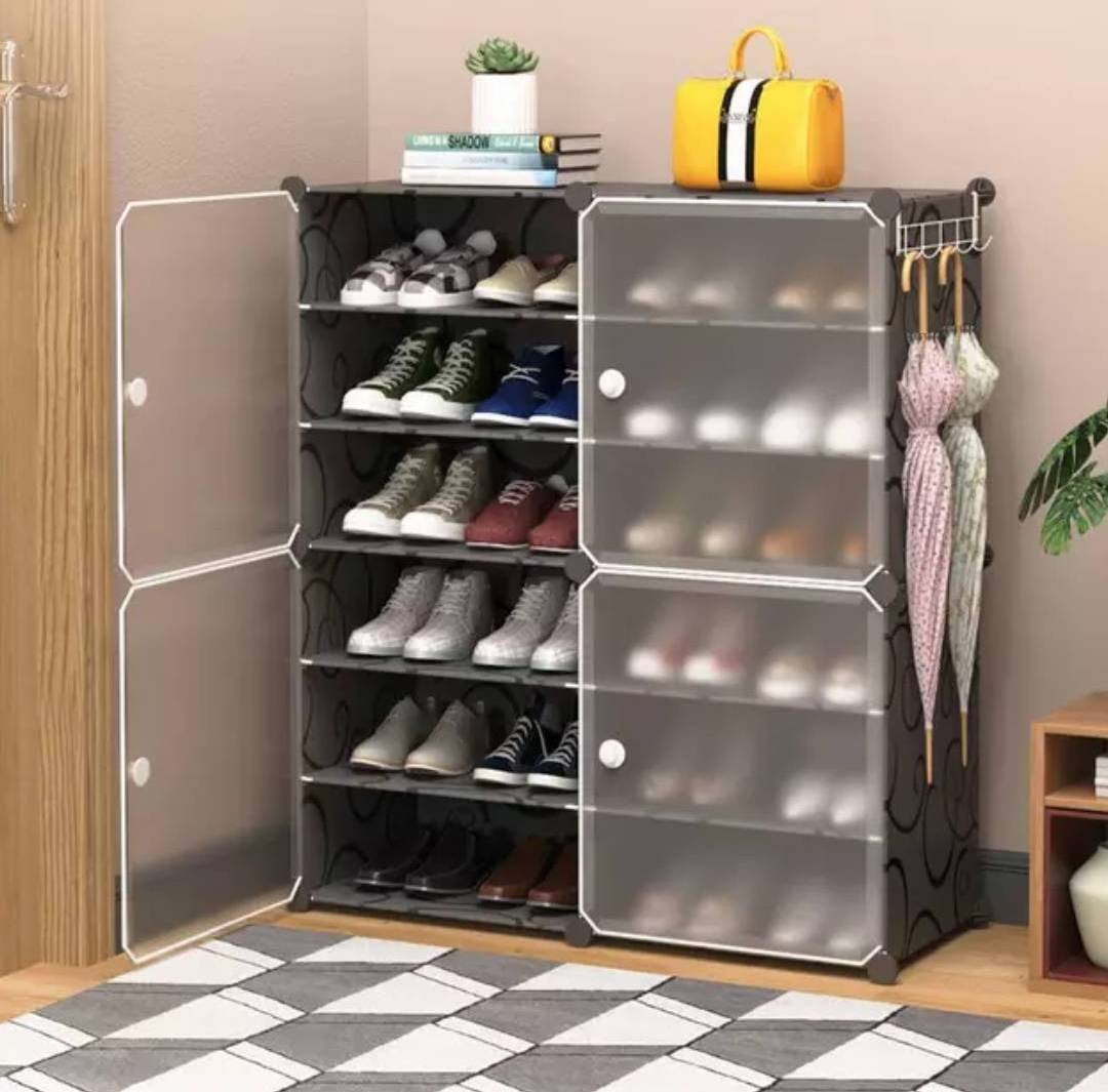 Shoe Rack Organizer DIY 24 Pair Tower Shoe Storage Cabinet for Boots  Closet Organizers And Storage with Doors for Entryway