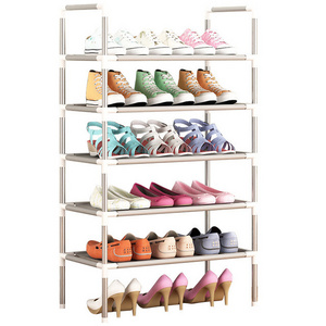 Cheap fabric space saving adjustable portable free standing shoe rack cabinet