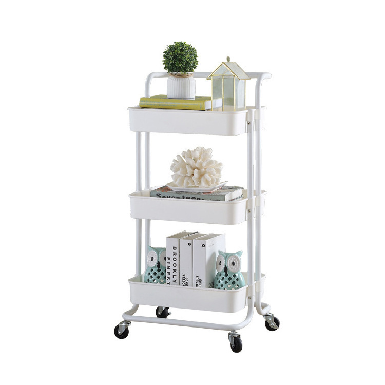 3 tiers metal utility rolling cart with wheels organizer hand barrow movable trolley cart with plastic basket