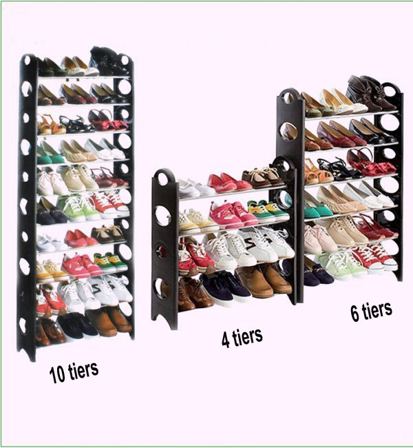 Black stackable shoe rack  Free Standing Adjustable shoe Organizer Space Saving 10 Tiers Shoe Rack for home