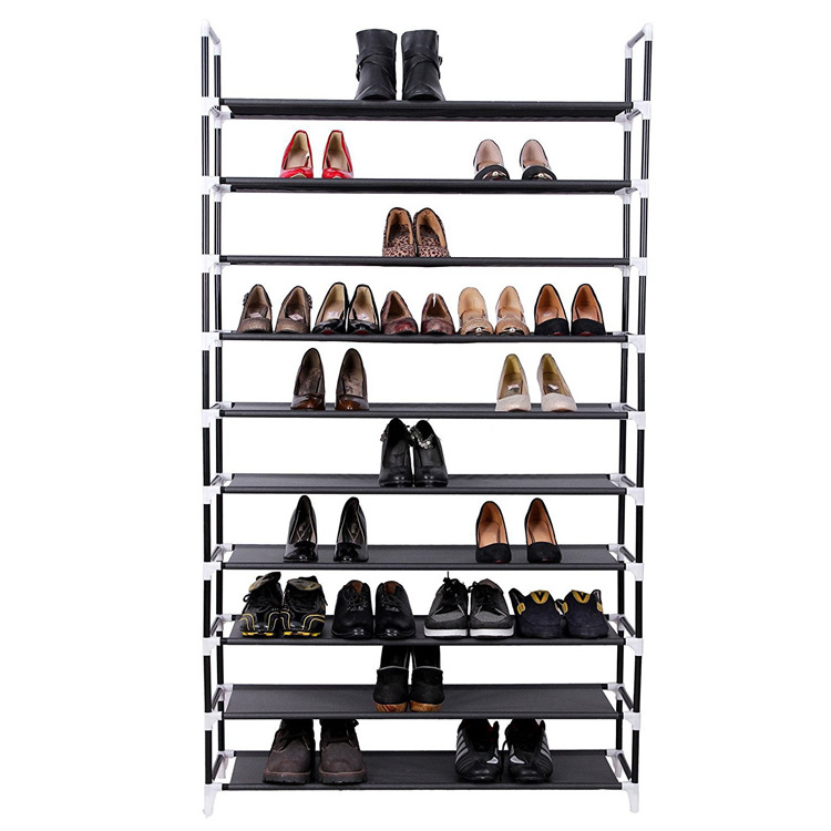 Cheap fabric space saving adjustable portable free standing shoe rack cabinet