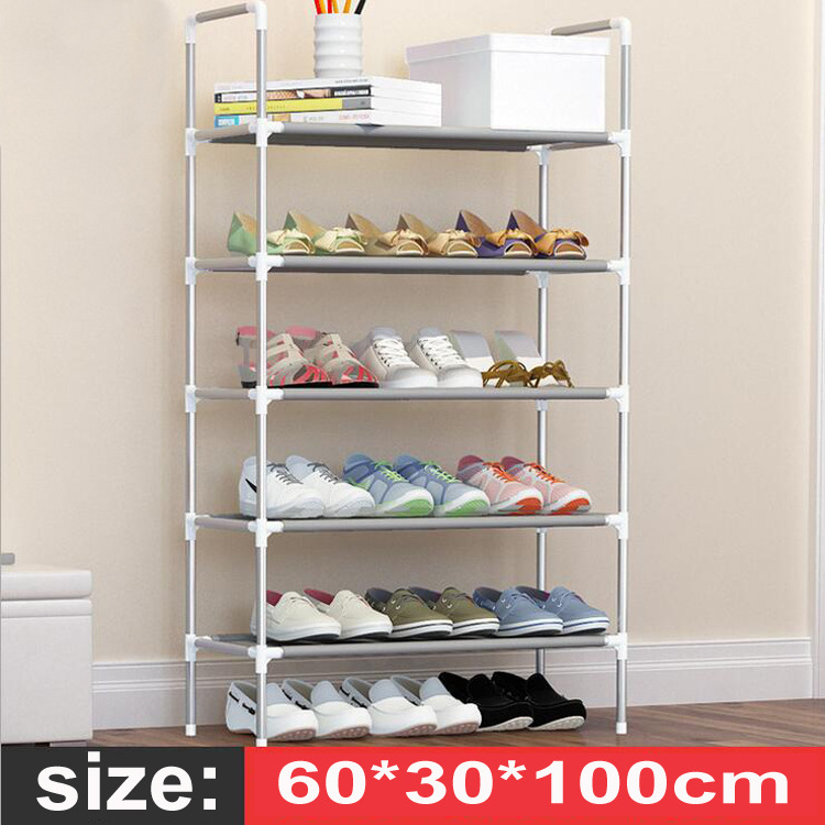 Cheap fabric space saving adjustable portable free standing shoe rack cabinet