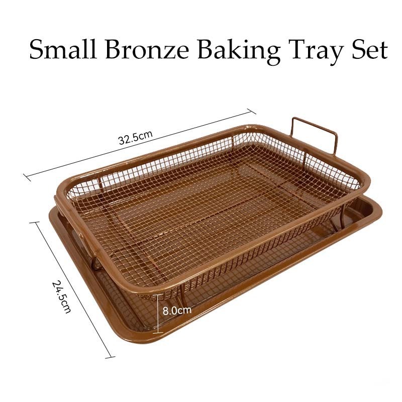 One Set Rectangle Crisper Basket Air Fry Baking Tray For Oven Non-Stick Stainless Steel Air Fryer Basket And Tray