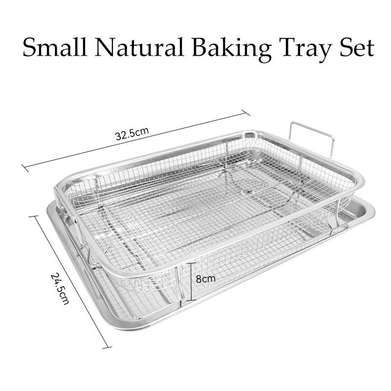 One Set Rectangle Crisper Basket Air Fry Baking Tray For Oven Non-Stick Stainless Steel Air Fryer Basket And Tray