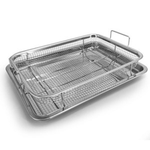 One Set Rectangle Crisper Basket Air Fry Baking Tray For Oven Non-Stick Stainless Steel Air Fryer Basket And Tray