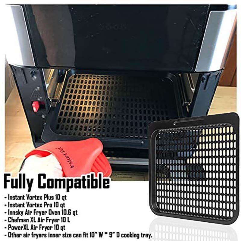 10qt Black Rectangle Air fryer Accessories Air Flow Cooking Racks Non Stick Stainless Steel Baking Trays For Oven