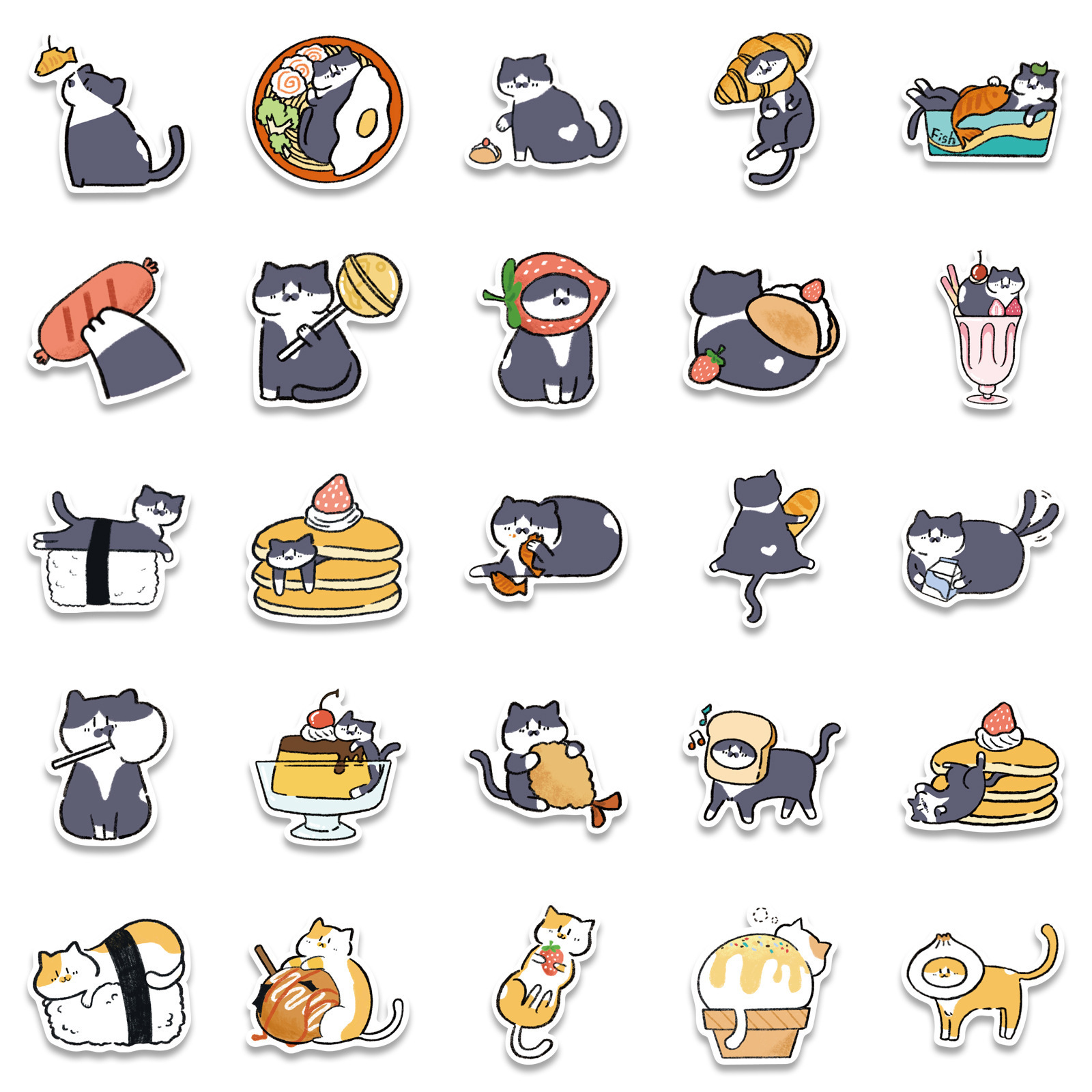 HOYO 50 Pcs/Pack Good Appetite Cat Stickers, Tomcat Mewing Purring Miaow Animal Pet Cute Kitten Kitty Stickers Decals