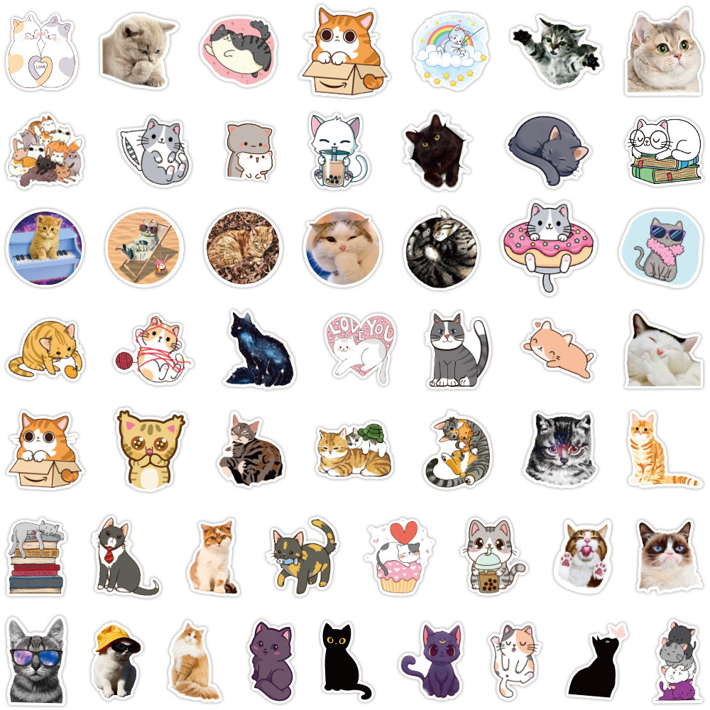 HOYO 50 Pcs/Pack Cute Cat Stickers, Korat Manx Ocicat Oriental Shorthair Russian Blue Scottish Fold Siamese Cat Sticker Decals