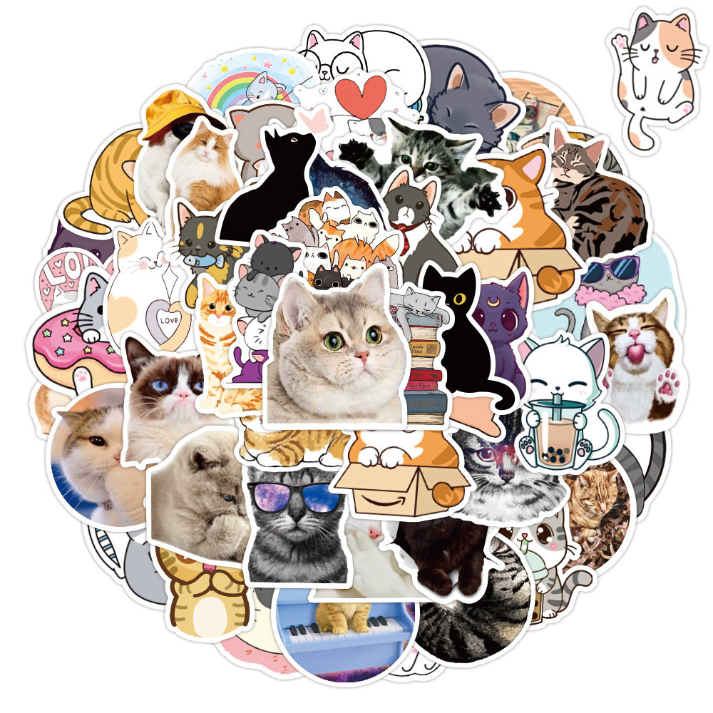 HOYO 50 Pcs/Pack Cute Cat Stickers, Korat Manx Ocicat Oriental Shorthair Russian Blue Scottish Fold Siamese Cat Sticker Decals