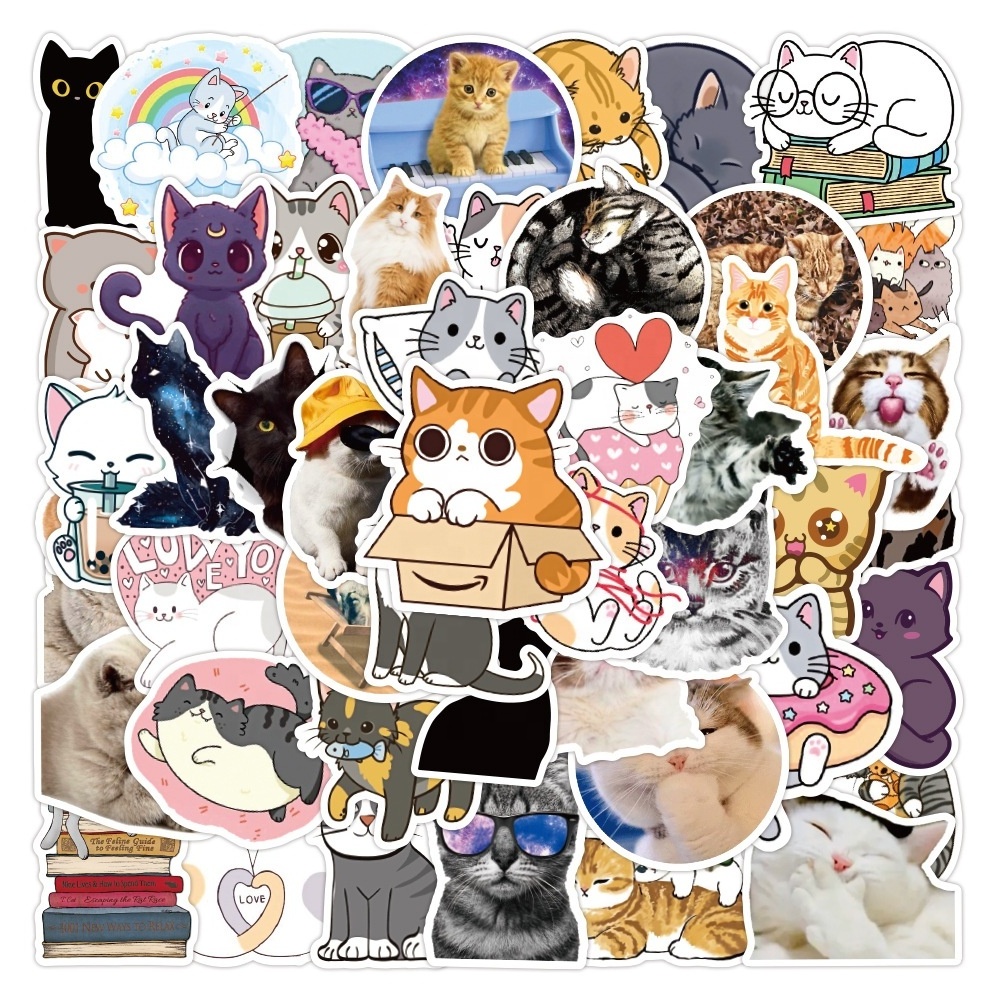 HOYO 50 Pcs/Pack Cute Cat Stickers, Korat Manx Ocicat Oriental Shorthair Russian Blue Scottish Fold Siamese Cat Sticker Decals