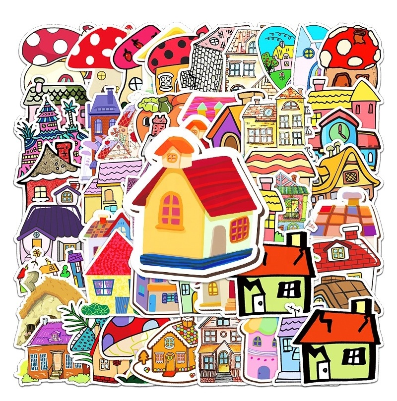 HOYO 50 Pcs/Pack House Stickers,  Family Building Cottage Cabin Room Cabana Structure Apartment Flat Stickers Decals