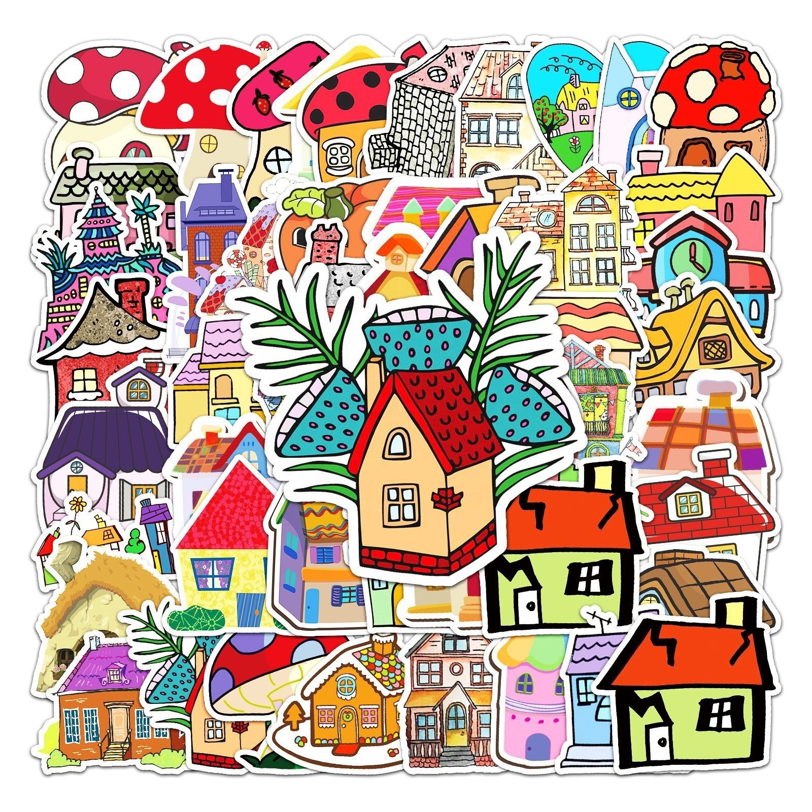 HOYO 50 Pcs/Pack House Stickers,  Family Building Cottage Cabin Room Cabana Structure Apartment Flat Stickers Decals