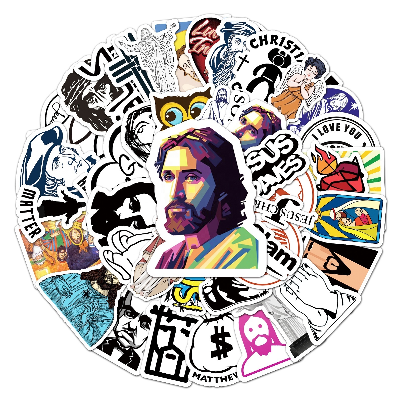 HOYO 50 Pcs/Pack Jesus Stickers,  Son of God Religion Sin Cross Church Christian Catholic Pray Angel Mary Bible Stickers Decals