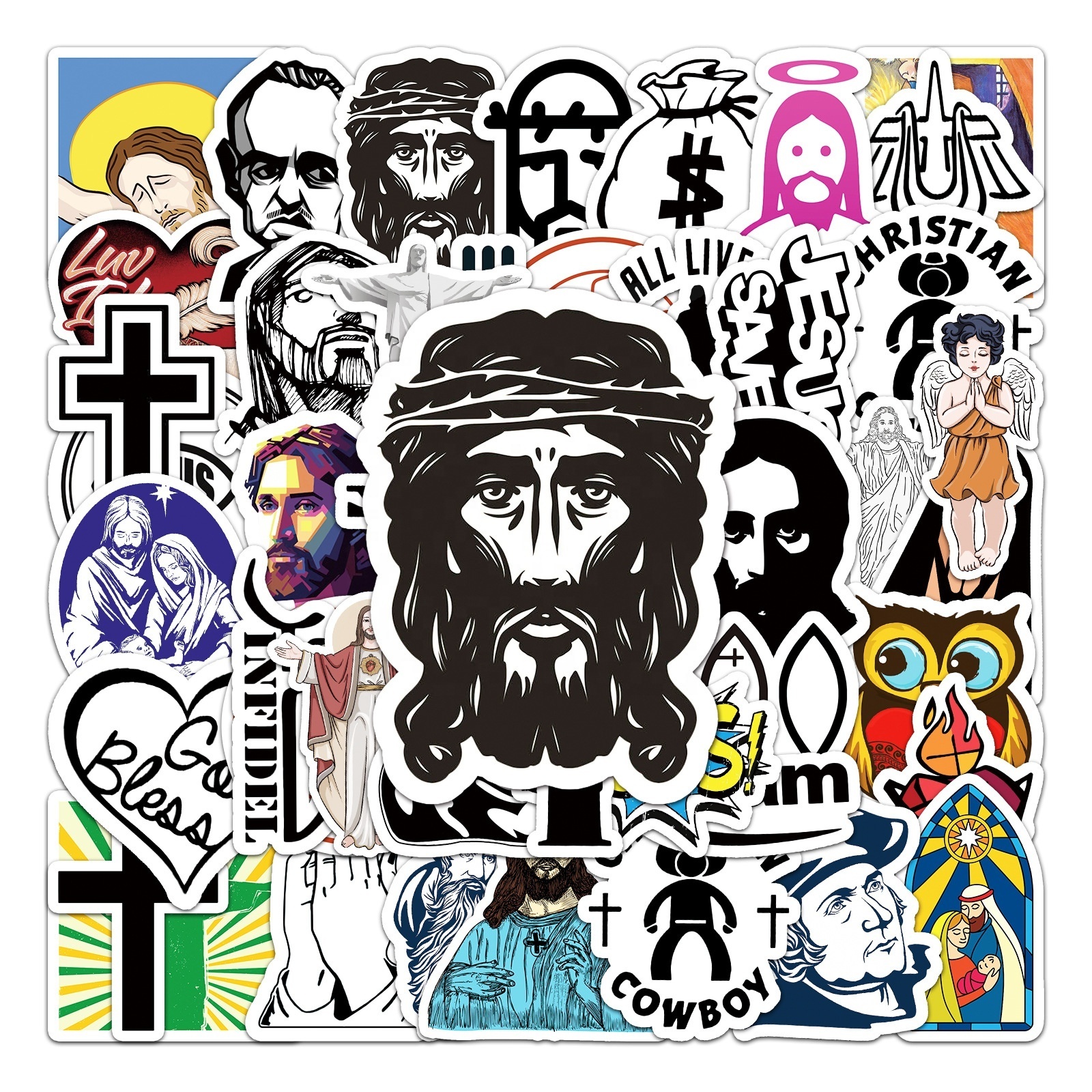 HOYO 50 Pcs/Pack Jesus Stickers,  Son of God Religion Sin Cross Church Christian Catholic Pray Angel Mary Bible Stickers Decals