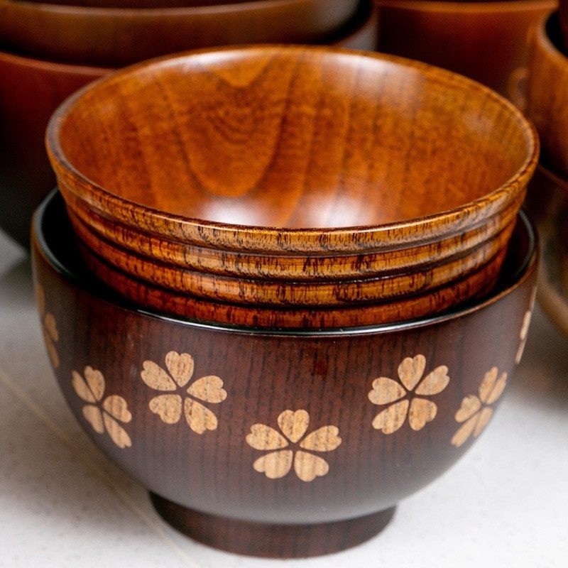 Creative Wooden Dough Bowls Wood Bowl Japanese Feeding Bowl Wholesale High Quality Natural for Kids Customized Logo Tableware