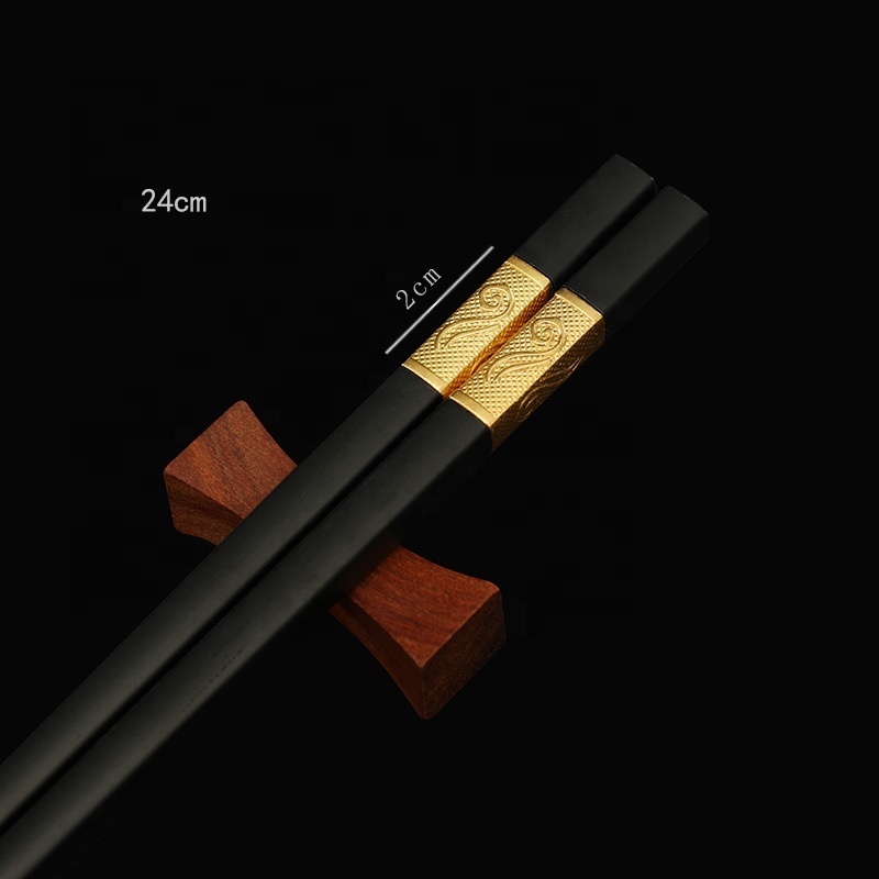 Black Plastic Chopsticks 19cm 24cm 27cm Chopsticks With 2cm Metal Tube Golden Silver Stamped Pattern Noodle Bowl Chopsticks