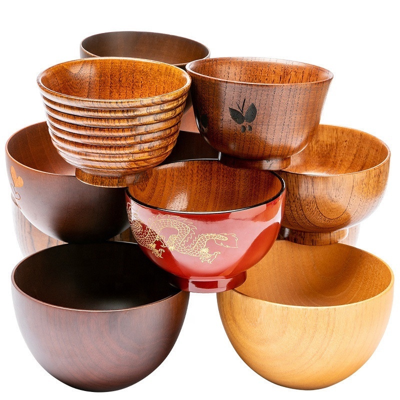 Creative Wooden Dough Bowls Wood Bowl Japanese Feeding Bowl Wholesale High Quality Natural for Kids Customized Logo Tableware