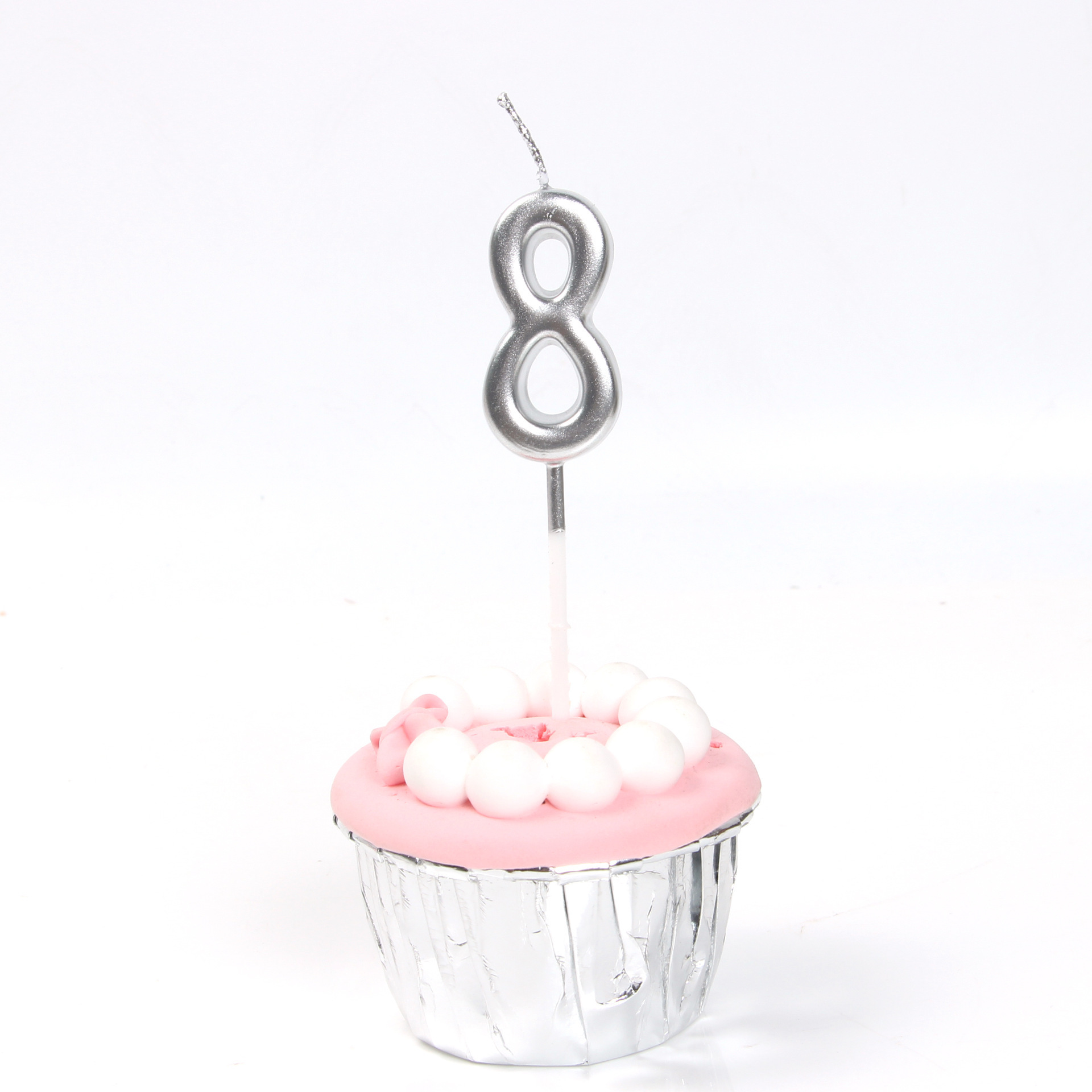 4.5cm Metallic Cupcake Decor Novelty Birthday Number Candle 0-9 Silver Party Cake Decoration Numeral Candle For Kids