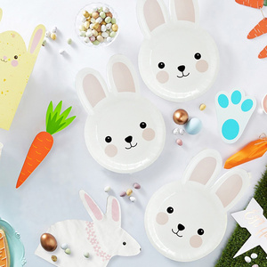 Easter Disposable Cartoon Cute Rabbit Children's Birthday Party Dinner Plate Napkins 9oz Paper Cup Tableware Set