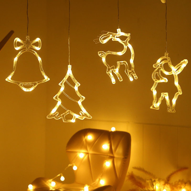 Plastic Luminous Led Christmas Light String Window Suction Cup Chandelier Creative Decoration Light String Scene Layout Lantern