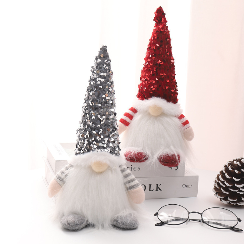 Custom Gnomes Sequins Decorations with LED Light Gnomes Xmas Holiday Winter Party Decor Gift Ornaments Rudolph Faceless Doll