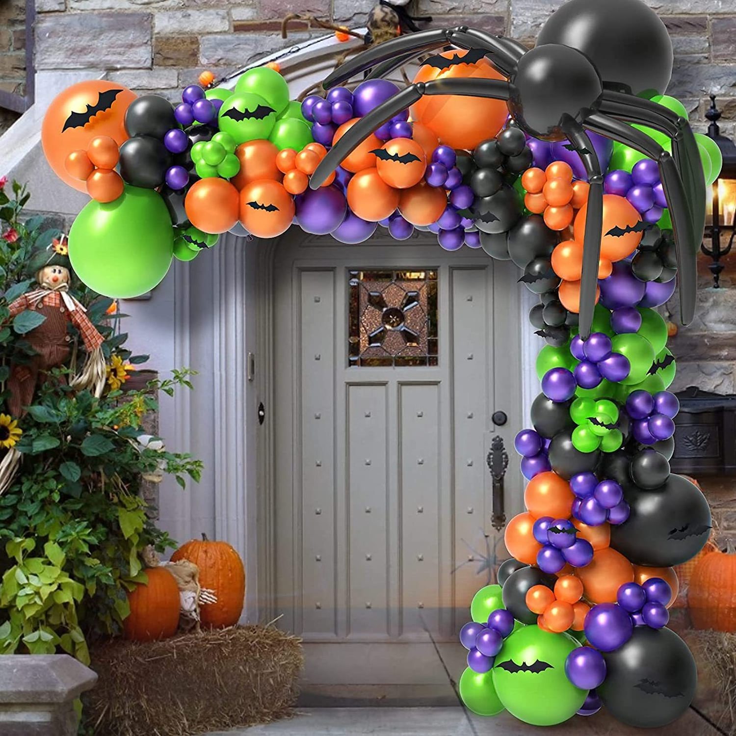 Arch Garland Kits 3d Spider Bat Balloons Purple Green Latex Halloween Themed Latex Foil Balloon Party Inflatable Decoration