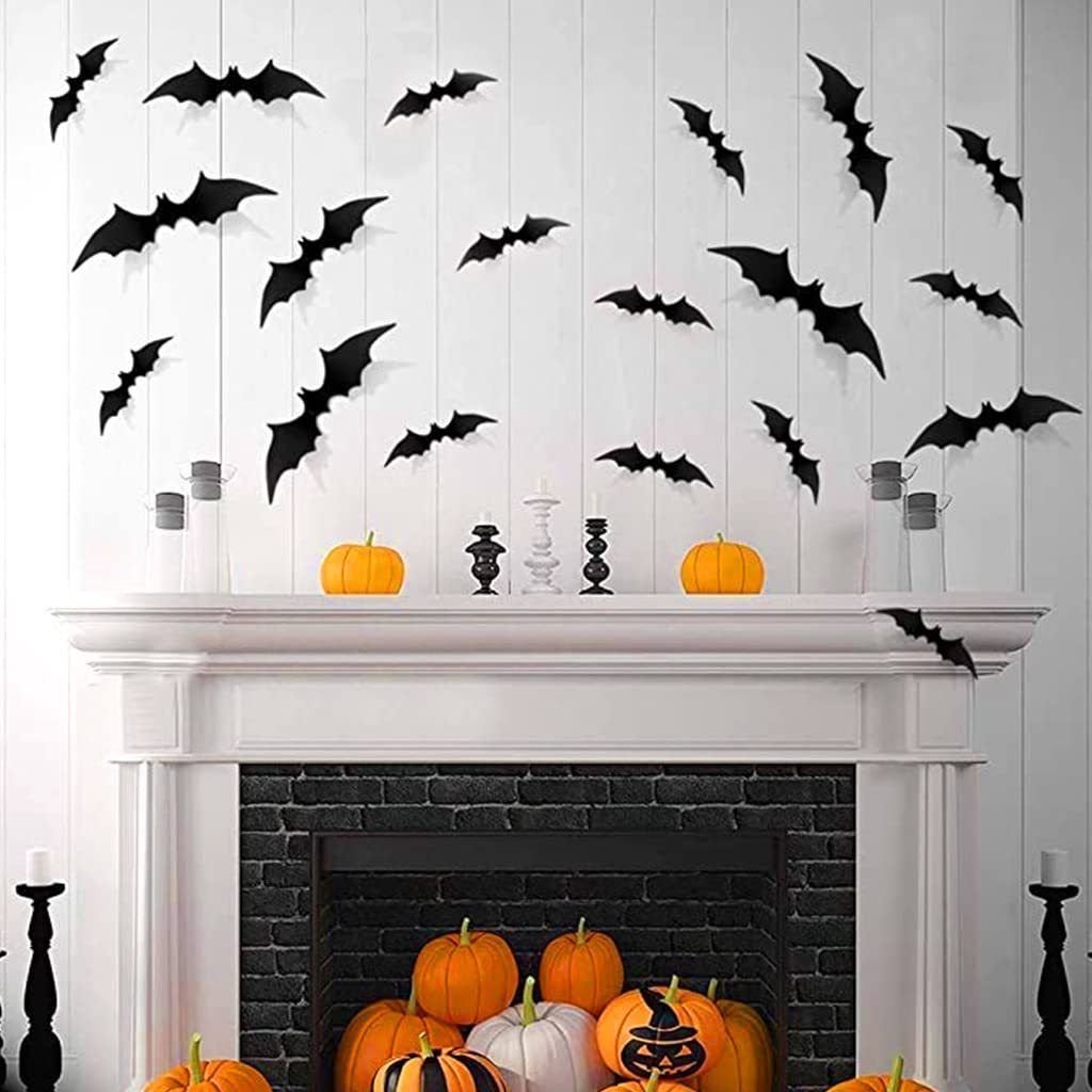 Halloween 3D Bats Decoration Realistic PVC Scary Red Black Bat Wall Sticker for DIY Carnival Party Backdrop Home Decoration