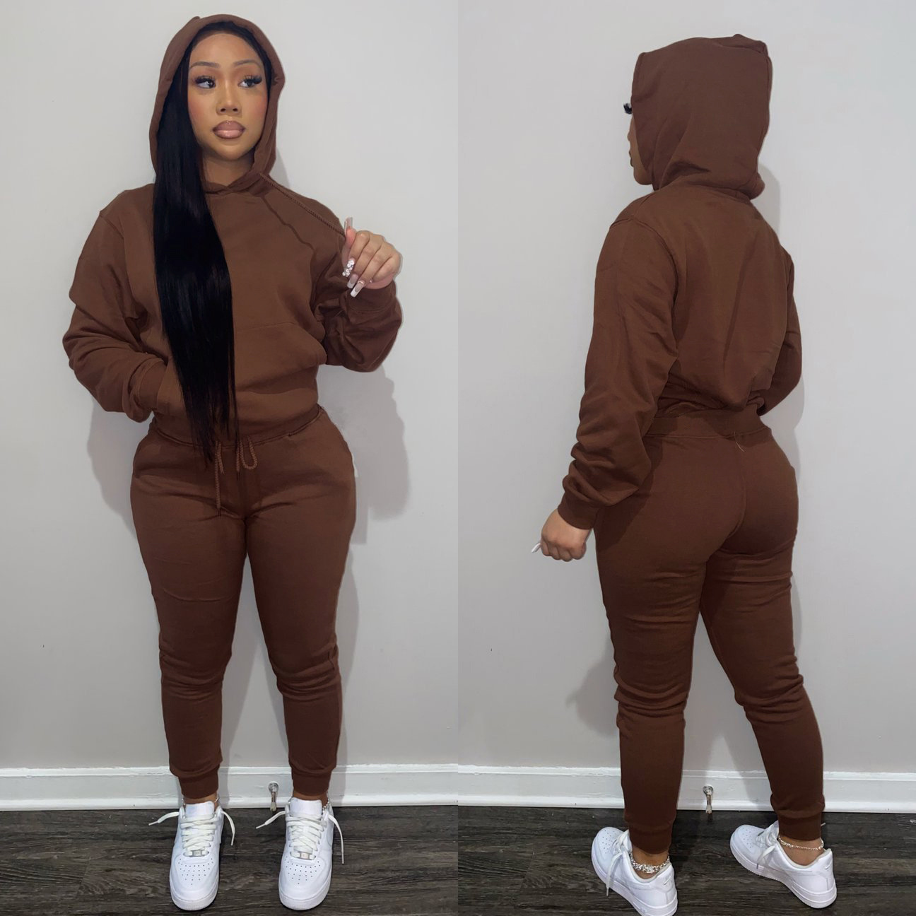 Wholesale 2023 Custom Logo Female Training Wear Sweatsuit 2 Piece Sweatpants And Hoodie Set Tracksuit Women