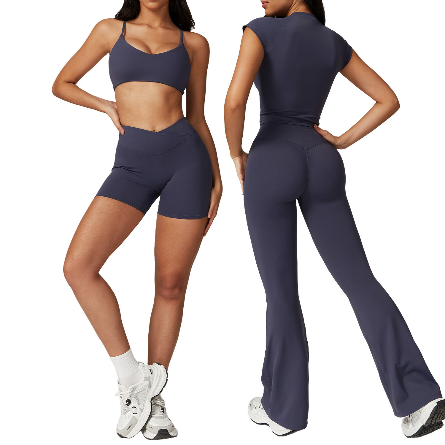 Tight Quick Dry Yoga Suit Wearing Running Sports Short Sleeve Suit Beauty Back Yoga Pants High Waist Gym Workout Yoga Set 4 Pcs