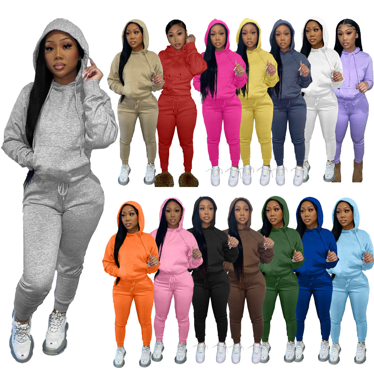 Wholesale 2023 Custom Logo Female Training Wear Sweatsuit 2 Piece Sweatpants And Hoodie Set Tracksuit Women