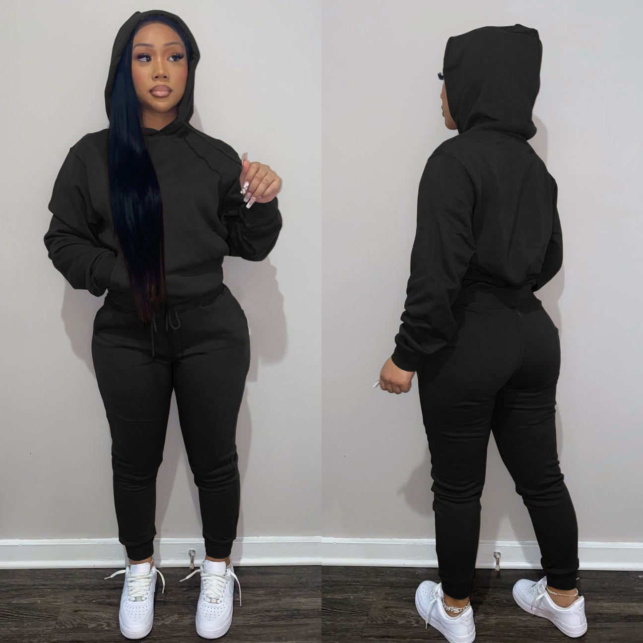 Wholesale 2023 Custom Logo Female Training Wear Sweatsuit 2 Piece Sweatpants And Hoodie Set Tracksuit Women