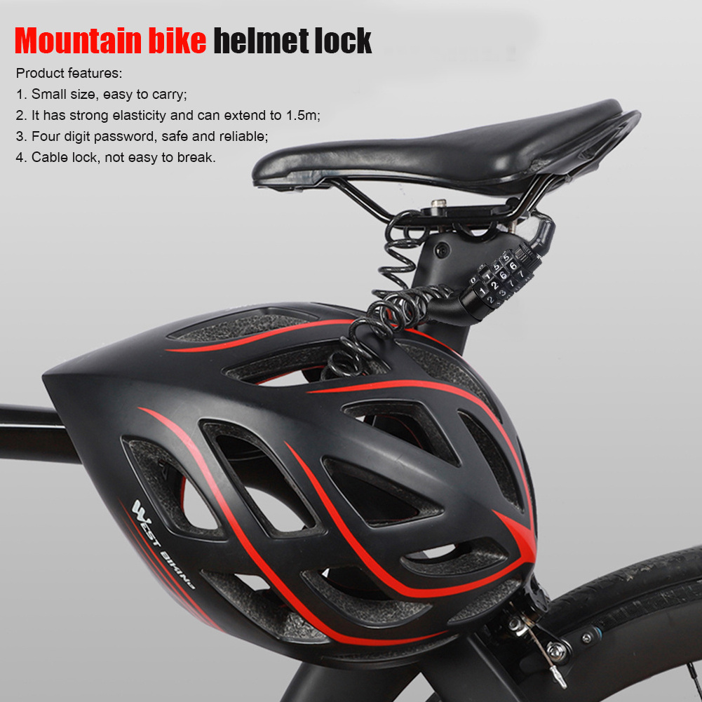 Mini Helmet Lock Anti-theft 4 Digit Password Bicycle Locks for Scooter Motorcycle Portable MTB Road Bike Cable Lock